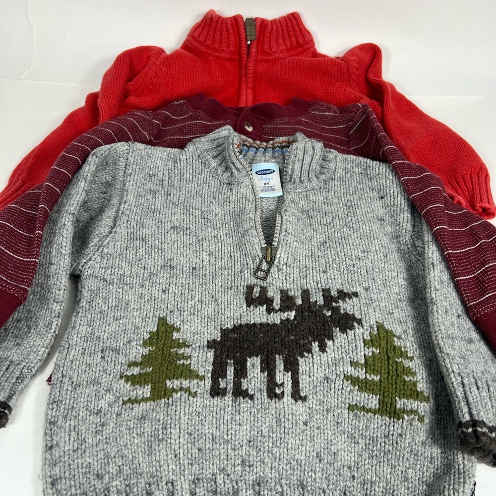 Old Navy Gray Zip-Up Sweater with Moose Design